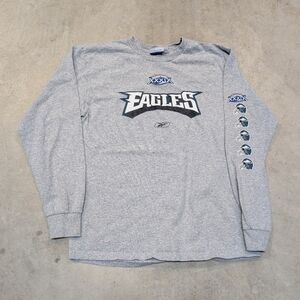Y2K Reebok Super Bowl 39 XXXIX Eagles Long Sleeve Shirt Mens M-L Gray Flaw